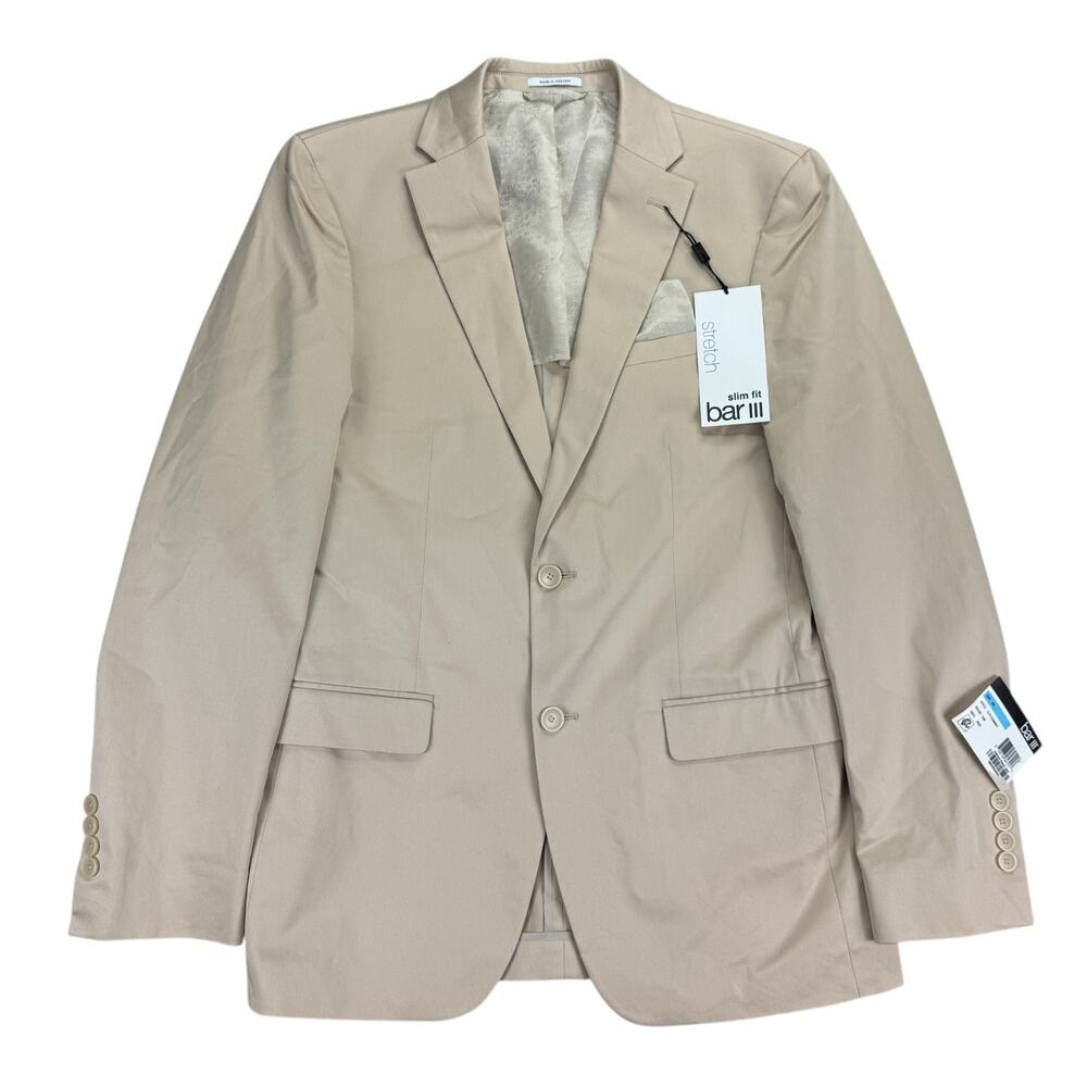 Bar III Mens Slim Fit Cotton Stretch Solid Suit Jacket Tan 40L